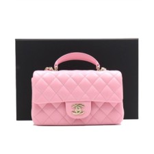 샤넬 AS2431 25시즌 핑크 램스킨 미니 탑핸들 플랩 토트백 금장 사이즈 : 가로 20CM / 세로 12.5CM / 폭 7CM