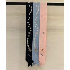 샤넬 CC로고 진주 트윌리 방도 스카프 실크 AA1208