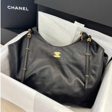 25 샤넬 카프스킨 골드 메탈 블랙 맥시 쇼핑백 36-34-12CM