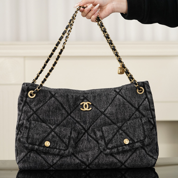[정품최상급] 샤넬 25K 퀼팅 투포켓 데님 호보백 38