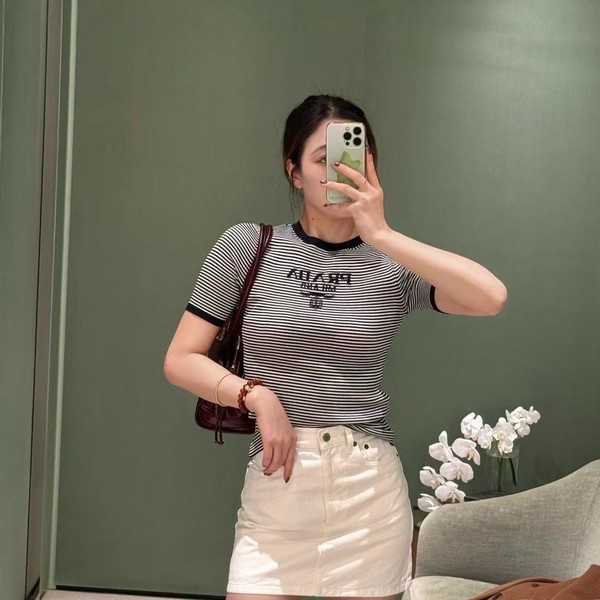 [고퀄]프라다 스트라이프 골지 반팔티