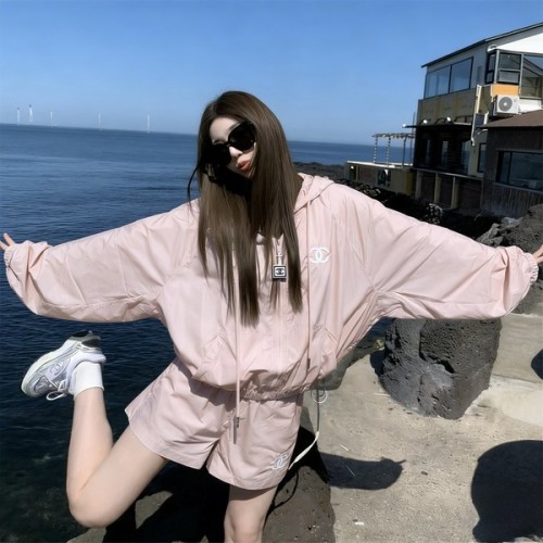 샤넬 빈티지라인 후드 집업 숏팬츠 셋업 세트