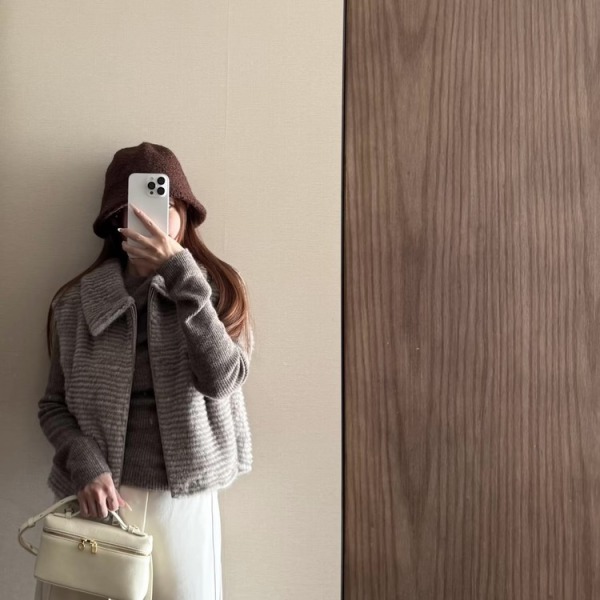 로로피아나 밍크 퍼 카라 자켓