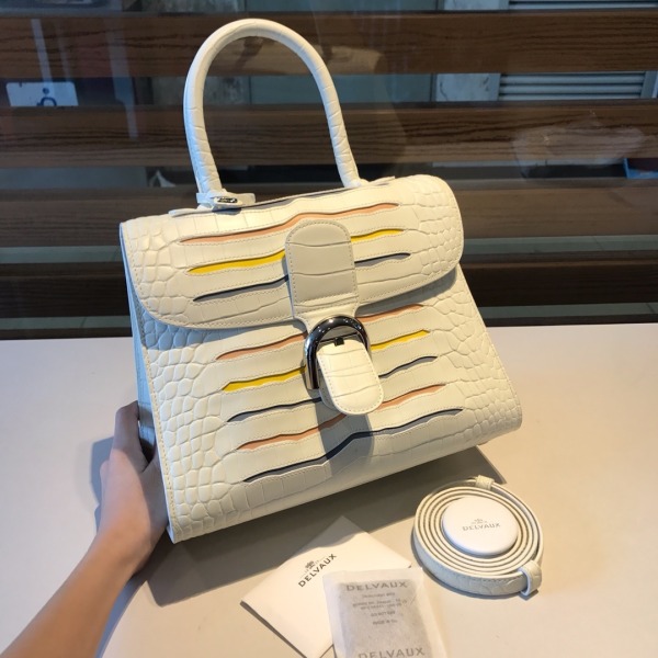 델보 브리앙 MM 크로커다일 토트백 화이트