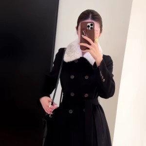 로로피아나 밍크 카라 버튼 롱 코트