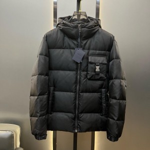 프라다 체스트 패치 포켓 후디드 다운 재킷 (블랙)